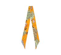 JERLA 100% Mulberry silk Scarf bag scarf Head Hair Ribbon Handbag Handle wrap Tie Bundle Neckerchief Scarf for women, Yellow Peony, 45.67"X2.17"