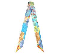 JERLA 100% Mulberry Silk Scarf Bag Scarf Head Hair Ribbon Handbag Handle Wrap Tie Bundle Neckerchief For Women, Blue And Yellow Snail, 47.24"X2.17"