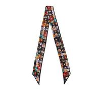 JERLA 100% Mulberry silk Scarf bag scarf Head Hair Ribbon Handbag Handle wrap Tie Bundle Neckerchief Scarf for women, Color Grid, 45.67"X2.17"