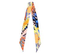 JERLA 100% Mulberry silk Scarf Bag scarf Head Hair Ribbon Handbag Handle wrap Tie Bundle Scarf Neckerchief Scarf for women, Blue and Yellow Crista, 47.24"x2.17"