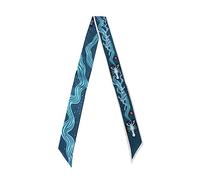 JERLA 100% Mulberry silk Scarf bag scarf Head Hair Ribbon Handbag Handle wrap Tie Bundle Scarf Neckerchief Scarf for women, Sea World Blue, 47.24''X2.17''
