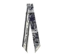 JERLA 100% Mulberry silk Scarf Bag scarf Head Hair Ribbon Handbag Handle wrap Tie Bundle Scarf Neckerchief Scarf for women, Cream White and Black Navy Robin