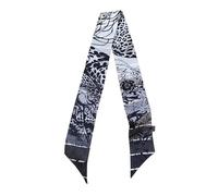 JERLA 100% Mulberry silk Scarf handbag wrap Tie Bundle Hair Ribbon Neckerchief Scarf for women men, Forest and Leopard Black Grey, 33.5"×1.97"