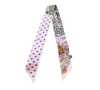 JERLA 100% Mulberry silk Scarf handbag wrap Tie Bundle Hair Ribbon Neckerchief Scarf for women men, Heart Leopard Print Pink, 33.5"×1.97"