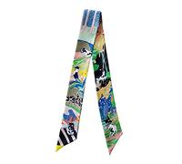 JERLA 100% Mulberry silk Scarf Head Hair Ribbon Bag scarf Handbag Handle wrap Tie Bundle Scarf Neckerchief Scarf for women, Animal Black and Green