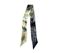 JERLA 100% Mulberry silk Scarf Head Hair Ribbon Handbag Handle wrap Tie Bundle Neckerchief Scarf for women men, Jungle Black, 33.5"×1.97"