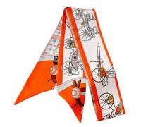 JERLA 100% Mulberry silk Scarf Head Hair Ribbon Handbag Handle wrap Tie Bundle Neckerchief Scarf for women men, Horse Orange, 33.5"×1.97"