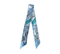 JERLA 100% Mulberry silk Scarf Head Hair Ribbon Handbag Handle wrap Tie Bundle Neckerchief Scarf for women men, D Light Blue Chain, 33.5"×1.97"