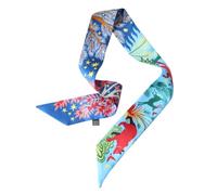 JERLA 100% Mulberry silk Scarf Head Hair Ribbon Handbag Handle wrap Tie Bundle Neckerchief Scarf for women men, Jungle Blue, 34.65"×1.97" (88cmX5cm)