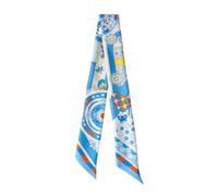 JERLA 100% Mulberry silk Scarf Head Hair Ribbon Handbag Handle wrap Tie Bundle Neckerchief Scarf for women men, Dream Bird Blue, 33.5"×1.97"