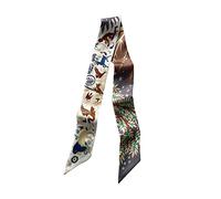 JERLA 100% Mulberry silk Scarf Head Hair Ribbon Handbag Handle wrap Tie Bundle Neckerchief Scarf for women men, Jungle Brown, 33.5"×1.97"