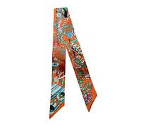JERLA 100% Mulberry silk Scarf Head Hair Ribbon Handbag Handle wrap Tie Bundle Neckerchief Scarf for women, B Orange, 33.5"×1.97"