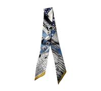 JERLA 100% Mulberry silk Scarf Head Hair Ribbon Handbag Handle wrap Tie Bundle Neckerchief Scarf for women men, Saddle Navy Blue, 33.5"×1.97"