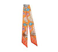 JERLA 100% Mulberry silk Scarf Head Hair Ribbon Handbag Handle wrap Tie Bundle Scarf Neckerchief Scarf for women, Orange Saddle, 33.5"×1.97"