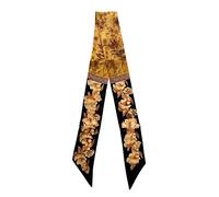 JERLA 100% Mulberry silk Scarf Head Hair Ribbon Handbag Handle wrap Tie Bundle Scarf Neckerchief Scarf for women, Black and Yellow Gardenia