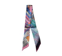 JERLA 100% Mulberry silk Scarf Head Hair Ribbon Handbag Handle wrap Tie Bundle Scarf Neckerchief Scarf for women, Saddle Blue and Pink, 33.5"×1.97"