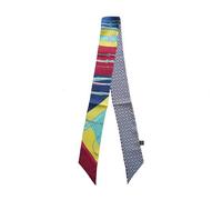 JERLA 100% Mulberry silk Scarf Head Hair Ribbon Handbag Handle wrap Tie Bundle Scarf Neckerchief Scarf for women, Chain Circle Navy Blue Green, 33.5"×1.97"