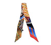 JERLA 100% Mulberry silk Scarf Head Hair Ribbon Handbag Handle wrap Tie Bundle Scarf Neckerchief Scarf for women, Jungle Black and Orange, 33.5"×1.97"