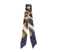 JERLA 100% Mulberry silk Scarf Head Hair Ribbon Handbag Handle wrap Tie Bundle Scarf Neckerchief Scarf for women, Wheel Navy Blue, 33.5"×1.97"