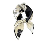 JERLA 100% Pure Mulberry Silk Square Scarf for Hair-26.7”X26.7” Women Men Natural Silk Neckerchief Headscarf, Twill Black and White Camellia, 26.7”*26.7”