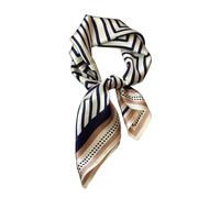 JERLA 100% Pure Mulberry Silk Square Scarf for Hair-27''x27'' Women Men Natural Silk Neckerchief Headscarf, Blue and Coffee Geometry Stripe, 26.7”X26.7”