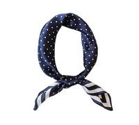 JERLA 100% Pure Mulberry Silk Square Scarf for Hair-27''x27'' Women Men Natural Silk Neckerchief Headscarf, Polka Dot Blue, 26.7”X26.7”