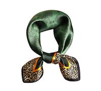 JERLA Women's Men's Small Square 100% Real Mulberry Silk satin Scarfs Hair head face scarf 21" x 21", Blackish Green and Leopard Print