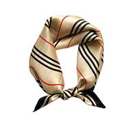 JERLA Women's Men's Small Square 100% Real Mulberry Silk satin Scarfs Hair head face scarf 21" x 21", Classic Stripe Light Khaki, Small