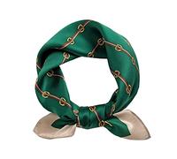 JERLA Women's Men's Small Square 100% Real Mulberry Silk satin Scarfs Hair head face scarf 21" x 21", Green Chain, Small