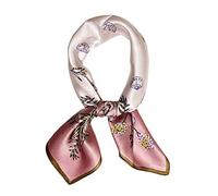 JERLA Women's Men's Small Square 100% Real Mulberry Silk satin Scarfs Hair head face scarf 21" x 21", Shell Flower Pink, 21" x 21"