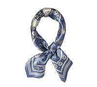 JERLA Women's Men's Small Square Real Mulberry Silk Scarfs Hair scarf head neck face scarf 21" x 21", Blue White Horse