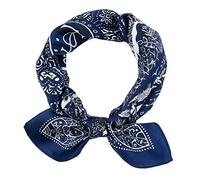JERLA Women's Men's Small Square satin 100% Real Mulberry Silk Scarfs paisley Hair head face scarf 21" x 21", Horse Navy, S