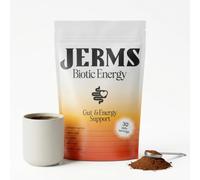 JERMS Biotic Energy | Caffeine-Free Cacao Blend with Lion's Mane, Cordyceps & Adaptogens | Calm Focus, Steady Energy & Gut Support, Coffee Alternative | 30 Servings