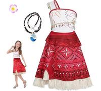 Jeroesja Vaiana Children's Costume with Necklace and Hair Clips, Princess Dress for Carnival, Halloween and Theme Parties, Size 2-12 Years