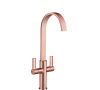 Jeroni Copper Kitchen Mixer Tap with Swept Spout and Dual Handles - Modern High Spout Design