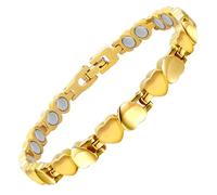JEROOT Titanium Magnetic Bracelet, 4mm Cubic Zirconia, Gold C, Adjustable Size, Women's Health, 13 Rare Earth Magnets, 3500 Gauss, Gift Box