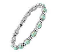 JEROOT Women's Magnetic Bracelet, Natural Turquoise Stone, Adjustable Length with Sizing Tool, Silver Stainless Steel (3500 Gauss)