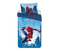 Jerry Fabrics Children's Bed Linen Set, Reversible Bed Linen, Spider-Man City Spider Webs, Blue, Duvet Cover 140 x 200 cm, Pillowcase 70 x 90 cm, 100% Cotton