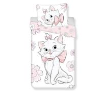 Jerry Fabrics Aristocats Marie Flowers Single Duvet Cover and Pillowcase Set- 100% Cotton Bedding in European Size - Reversible Duvet Set for Kids - Comfortable & Breathable - Cute Design