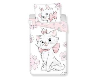 Jerry Fabrics Aristocats Marie Flowers Single Duvet Cover and Pillowcase Set- 100% Cotton Bedding in European Size - Reversible Duvet Set for Kids - Comfortable & Breathable - Cute Design