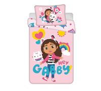 Jerry Fabrics Gabby Dollhouse Cot Bedding Set, Duvet Cover 100 x 135 cm and Pillowcase 40 x 60 cm, 100% Cotton, Pink