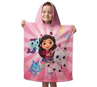 Jerry Fabrics Gabby's Dollhouse Hooded Poncho Towel for Kids 100% Cotton 115 x 50 cm | Beach Bath Hooded Poncho Towel Pandy Paw Mercat Cakey Cat Fairy Gift for Girls Boys Toddlers