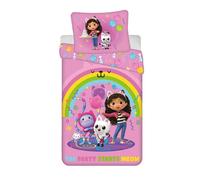 Jerry Fabrics Gabby's Dollhouse Rainbow Party Microfibre Bedding Set 140 x 200 cm with Pillowcase 70 x 90 cm with Zip Pink