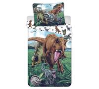 Jerry Fabrics Jurassic World Dinosaur T-Rex Children's Bed Linen Set, Stegosaurus, Velociraptor Blue, Prehistoric Monster Duvet 140 x 200 cm + Pillow 70 x 90 cm, 100% Cotton