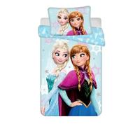 Light Blue Frozen Bedding Set for Baby or Junior Bed, 100% Cotton, Duvet Cover 100 x 135 cm + Pillowcase 40 x 60 cm, Reversible, Blue