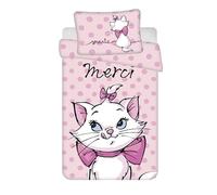 Jerry Fabrics Marie Aristocats Baby Bedding Set, 100% Cotton, 'Merci' Design Cot Duvet Cover 100 x 135 cm and Pillowcase 40 x 60 cm, Pink