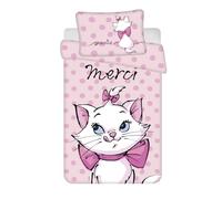 Jerry Fabrics Marie Aristocats Baby Bedding Set, 100% Cotton, 'Merci' Design Cot Duvet Cover 100 x 135 cm and Pillowcase 40 x 60 cm, Pink