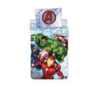 Jerry Fabrics Marvel Avengers Single Duvet and Pillow Set Girls Bedding sets Featuring Hulk and Iron Man Captain America Thor 100 Percent Cotton, Blue, 140 x 200 CM - Euro Pillow Case 90 x 90 CM