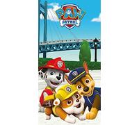 Jerry Fabrics Paw Patrol Towel, Bath Towel, Beach Towel with Rubble, Chase, and Marshall, Adventure Bay Bridge 70 x 140 cm, 100% Cotton