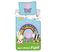 Jerry Fabrics Peppa Pig Children's Bed Linen Light Motif with Luzie Locke, Zoe Zebra, Playmates Busy Having Fun! Rainbow Duvet 140 x 200 cm + Pillow 70 x 90 cm, 100% Cotton